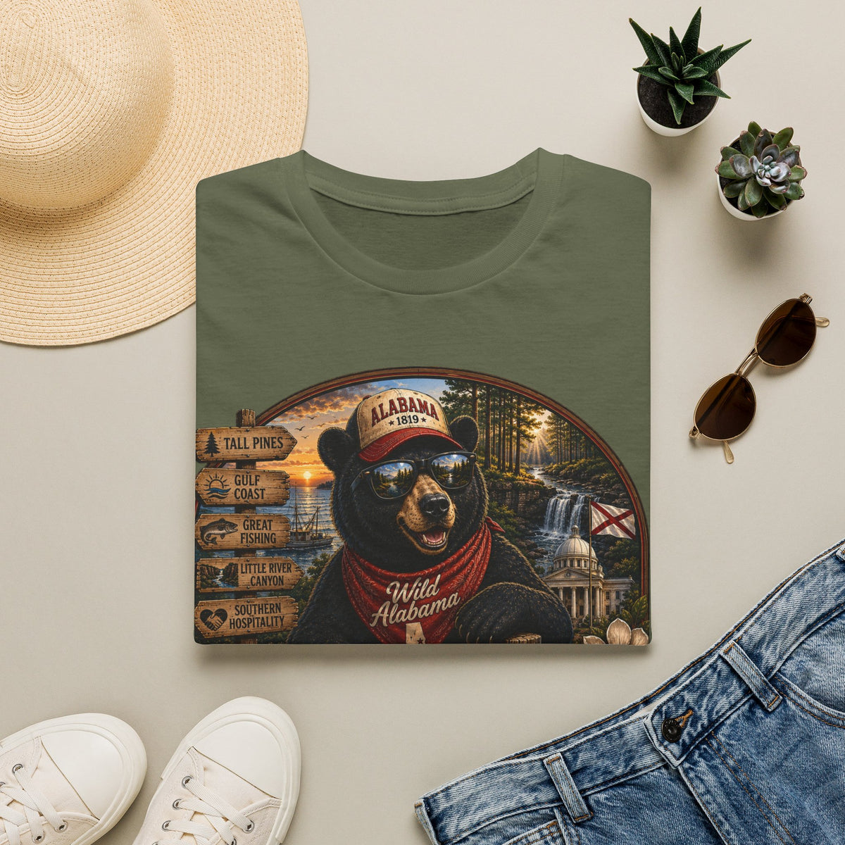 Alabama Bear Graphic T-Shirt — Vintage State Pride Tee