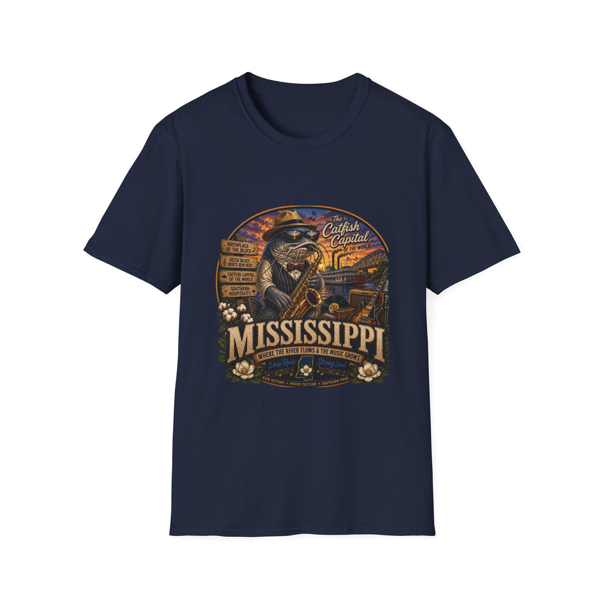 Mississippi Catfish Capital T-Shirt — Vintage Riverboat Angler Graphic
