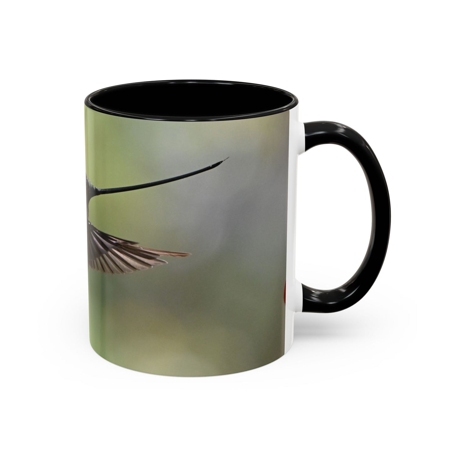 Hummingbird Accent Coffee Mug – 11/15oz Ceramic Mug with Black Interior & Handle