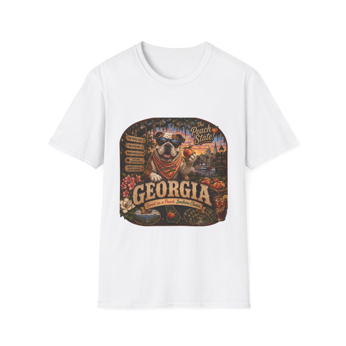Georgia Peach State T-Shirt — Retro Pug Travel Poster Design