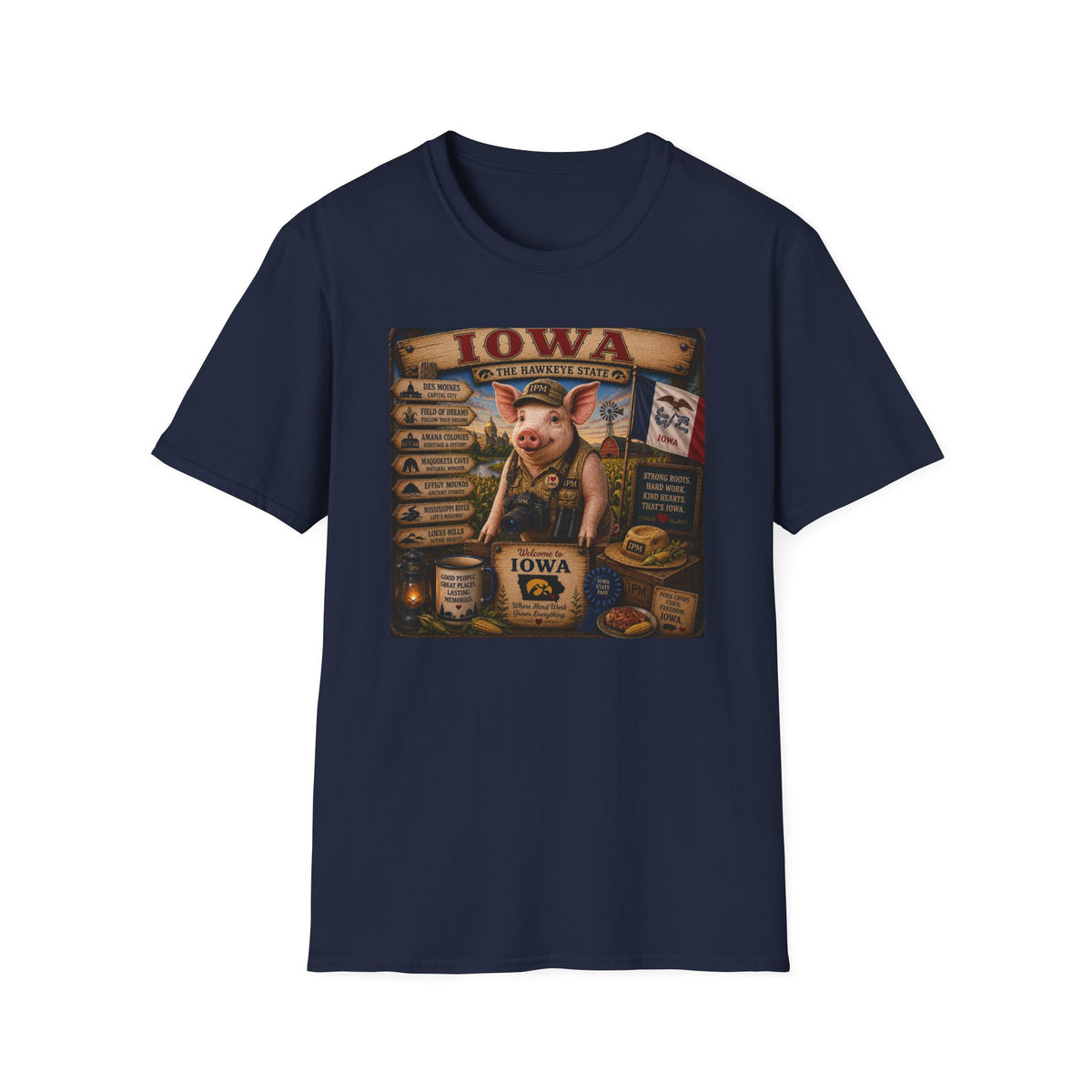 Iowa Pig State Map T-Shirt — Hawkeye State Travel Souvenir Tee