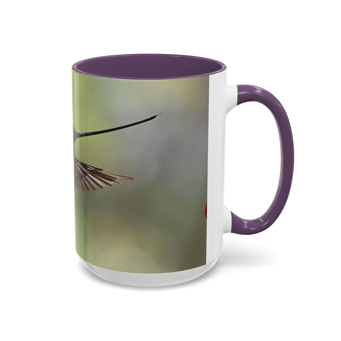 Hummingbird Accent Coffee Mug – 11/15oz Ceramic Mug with Black Interior & Handle