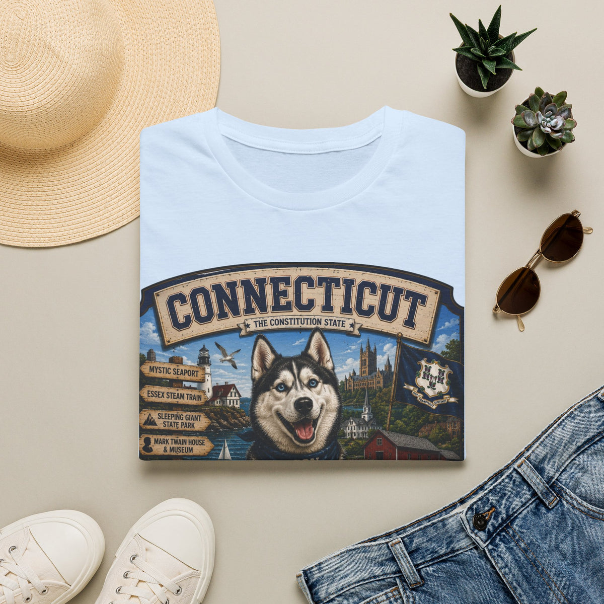 Connecticut Husky State T-Shirt — Vintage Connecticut Scenic Tee