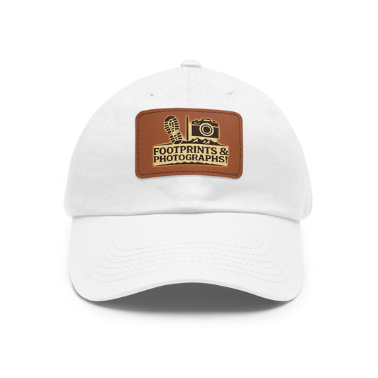 Leather Patch Dad Hat — "Footprints & Photographs" Outdoor Photographer Cap