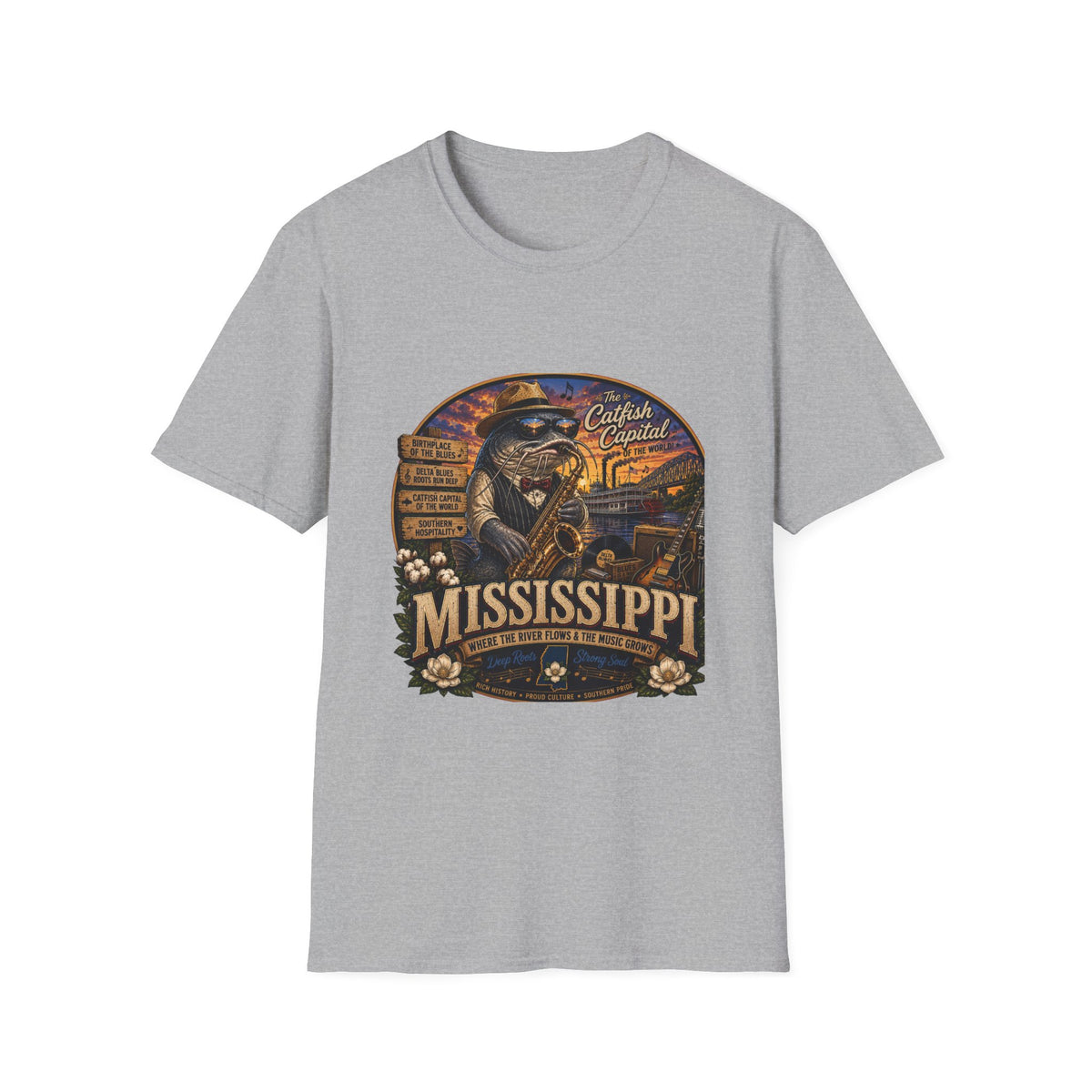 Mississippi Catfish Capital T-Shirt — Vintage Riverboat Angler Graphic