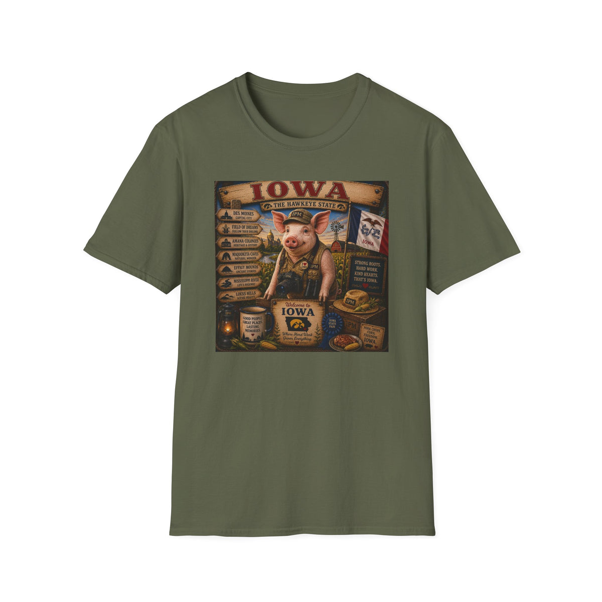 Iowa Pig State Map T-Shirt — Hawkeye State Travel Souvenir Tee