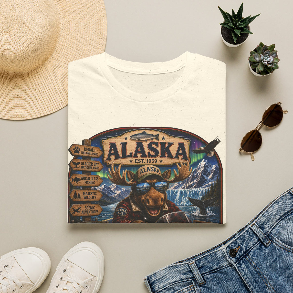 Alaska Moose Graphic T-Shirt — Vintage Wilderness Travel Souvenir