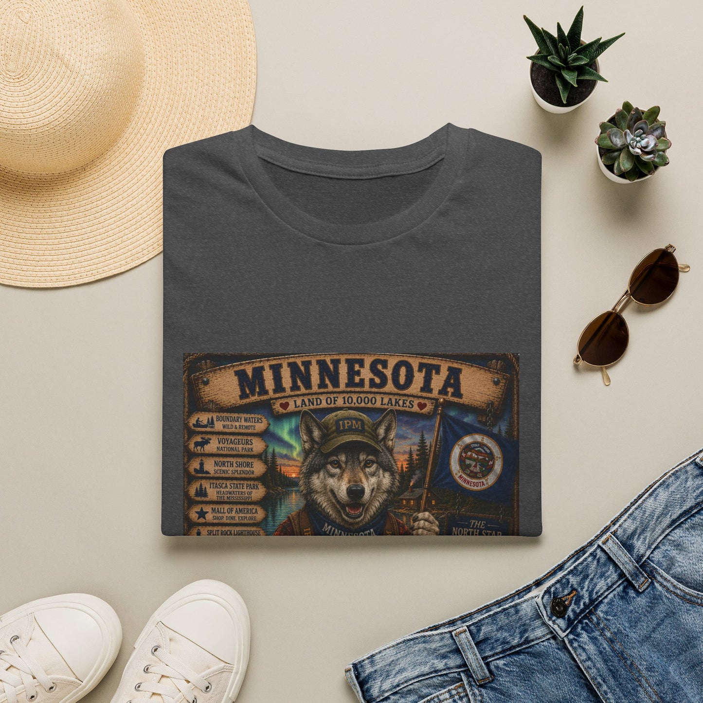 Minnesota Wolf Vintage Graphic T-Shirt – Land of 10,000 Lakes Travel Tee
