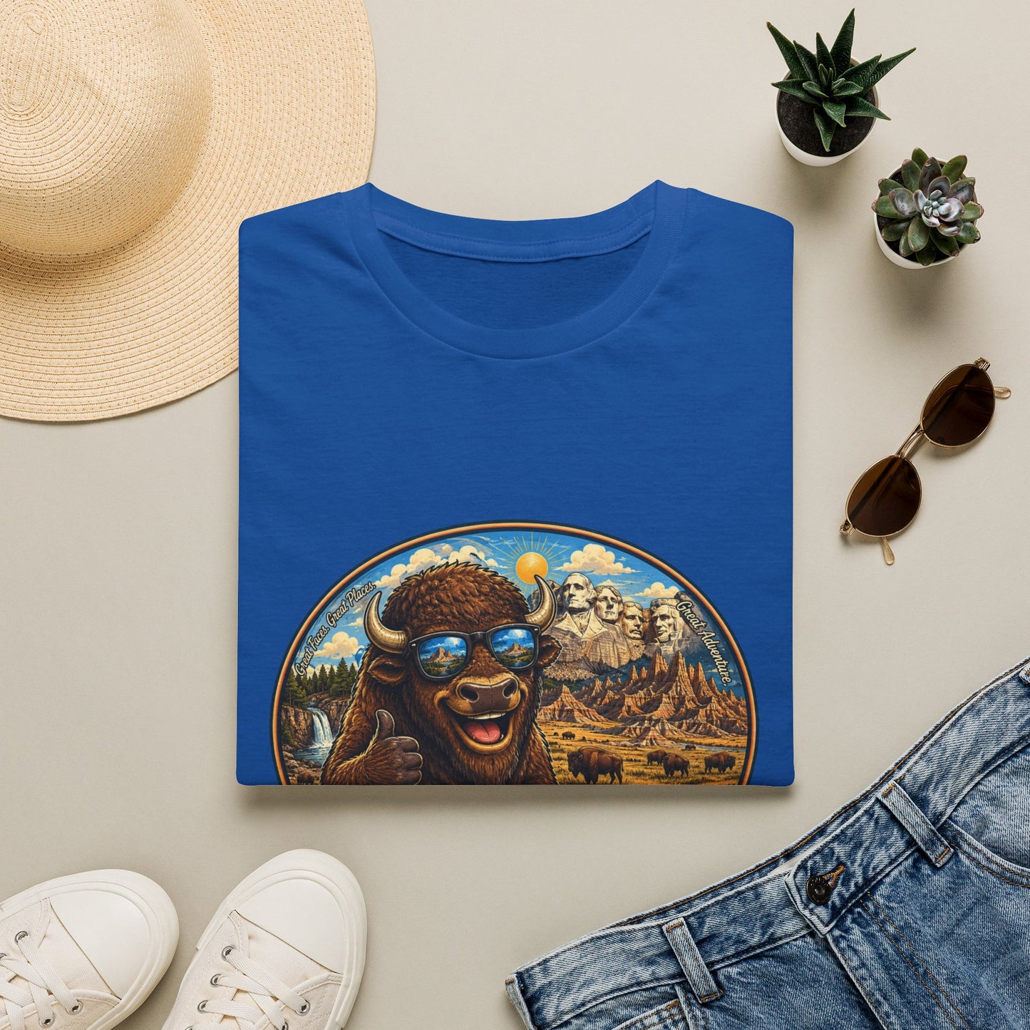 South Dakota Buffalo Vintage Tee — Retro Mount Rushmore Travel T‑Shirt