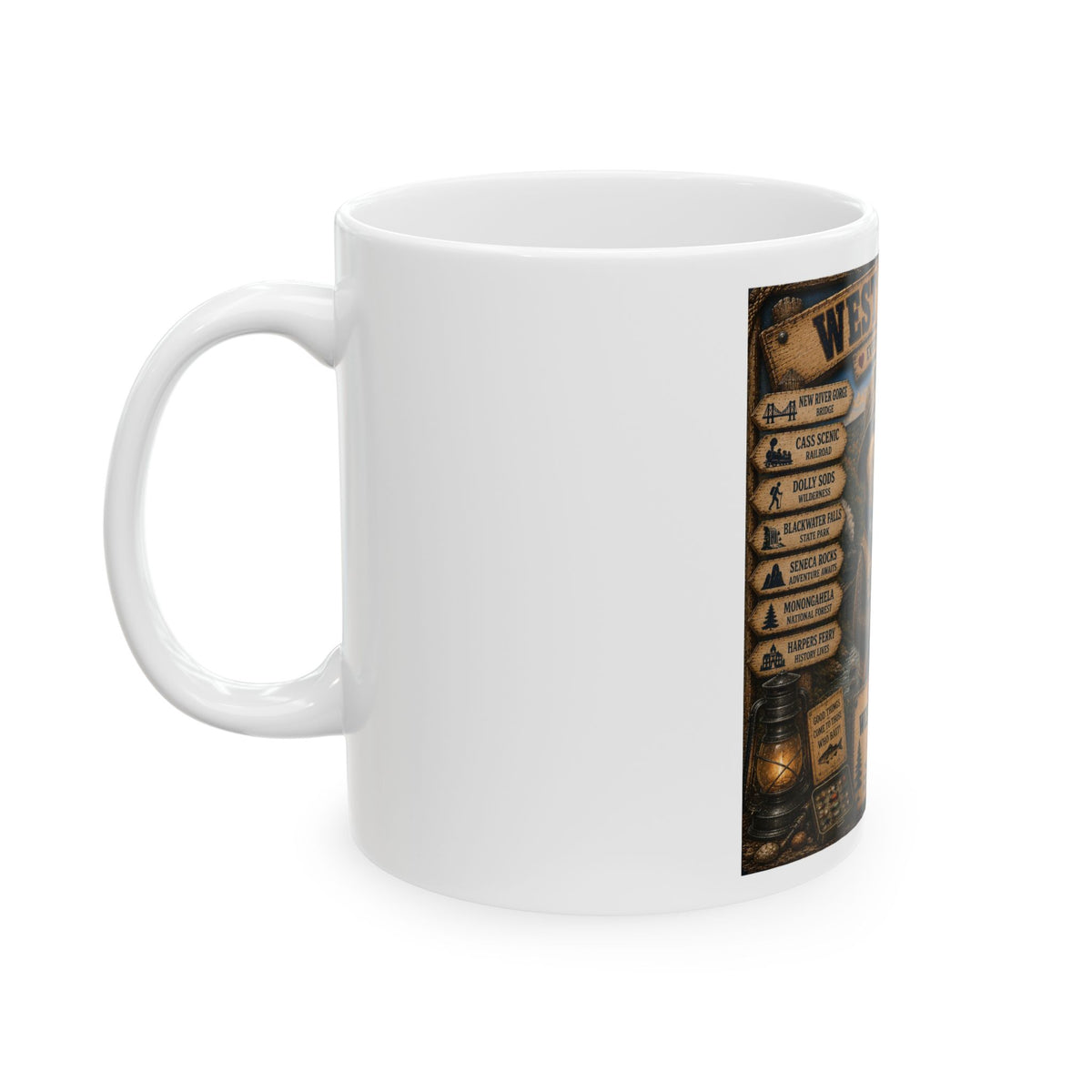 West Virginia Souvenir Ceramic Mug — 'Every Trail Leads Home' Hiking & Outdoors Design (11oz/15oz)