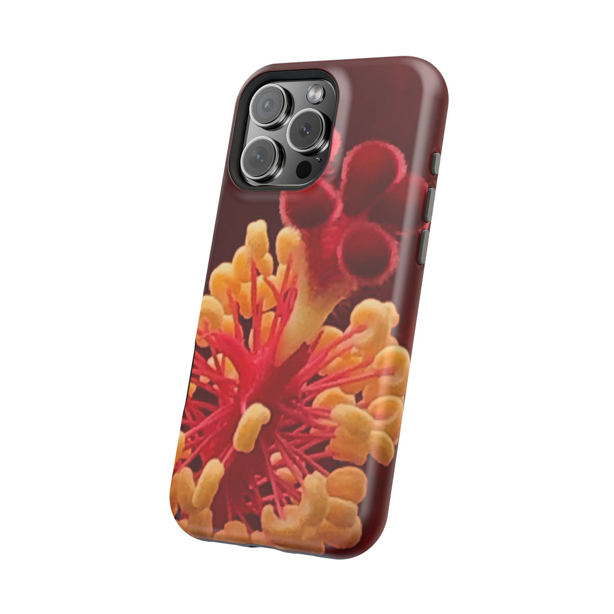 Floral Macro Phone Case — Red & Yellow Pollen Design (Magnetic Impact-Resistant)