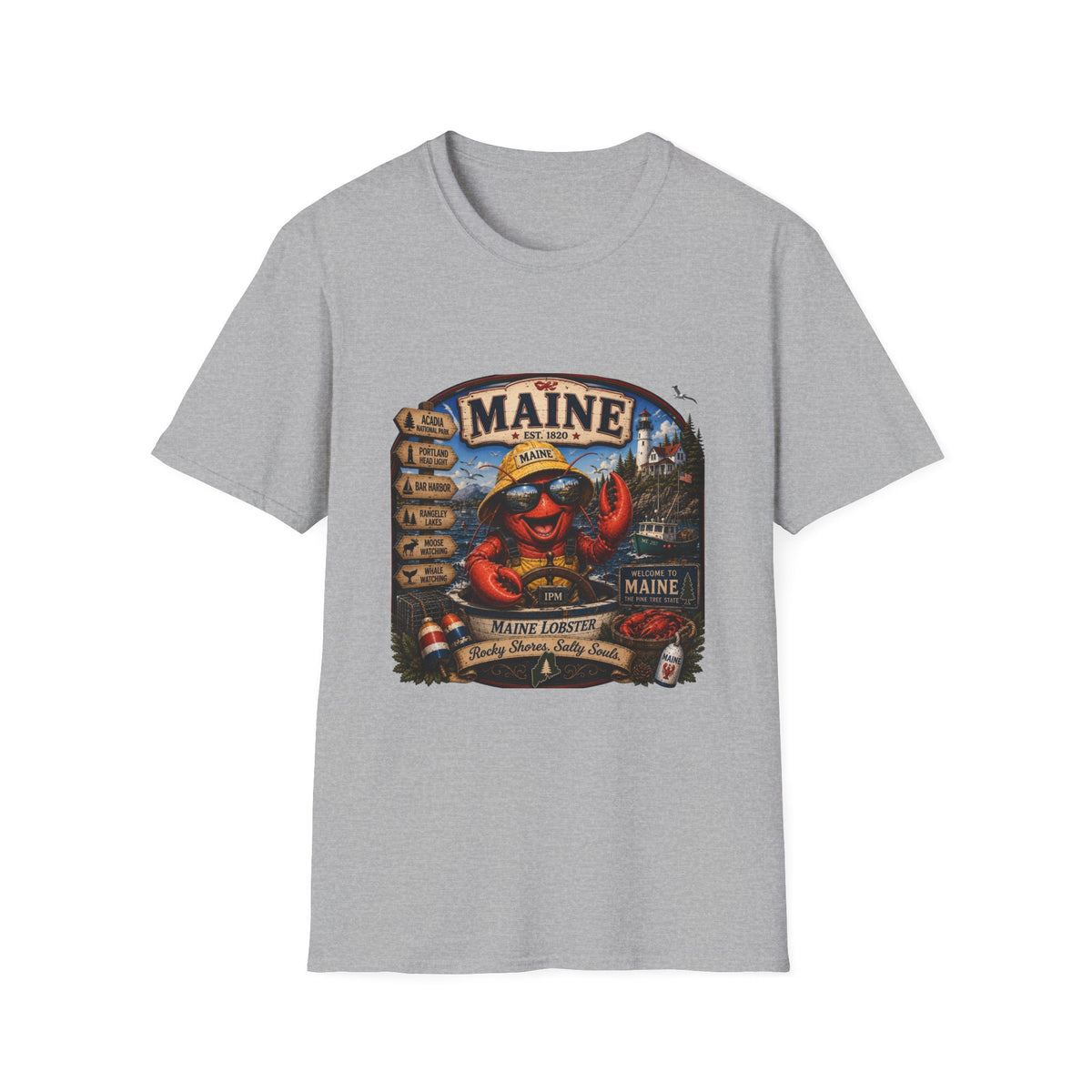 Maine Lobster Souvenir T-Shirt — Vintage Coastal Travel Design