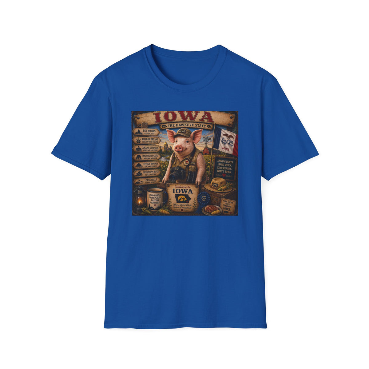 Iowa Pig State Map T-Shirt — Hawkeye State Travel Souvenir Tee