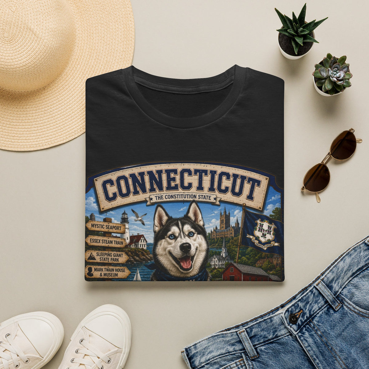 Connecticut Husky State T-Shirt — Vintage Connecticut Scenic Tee