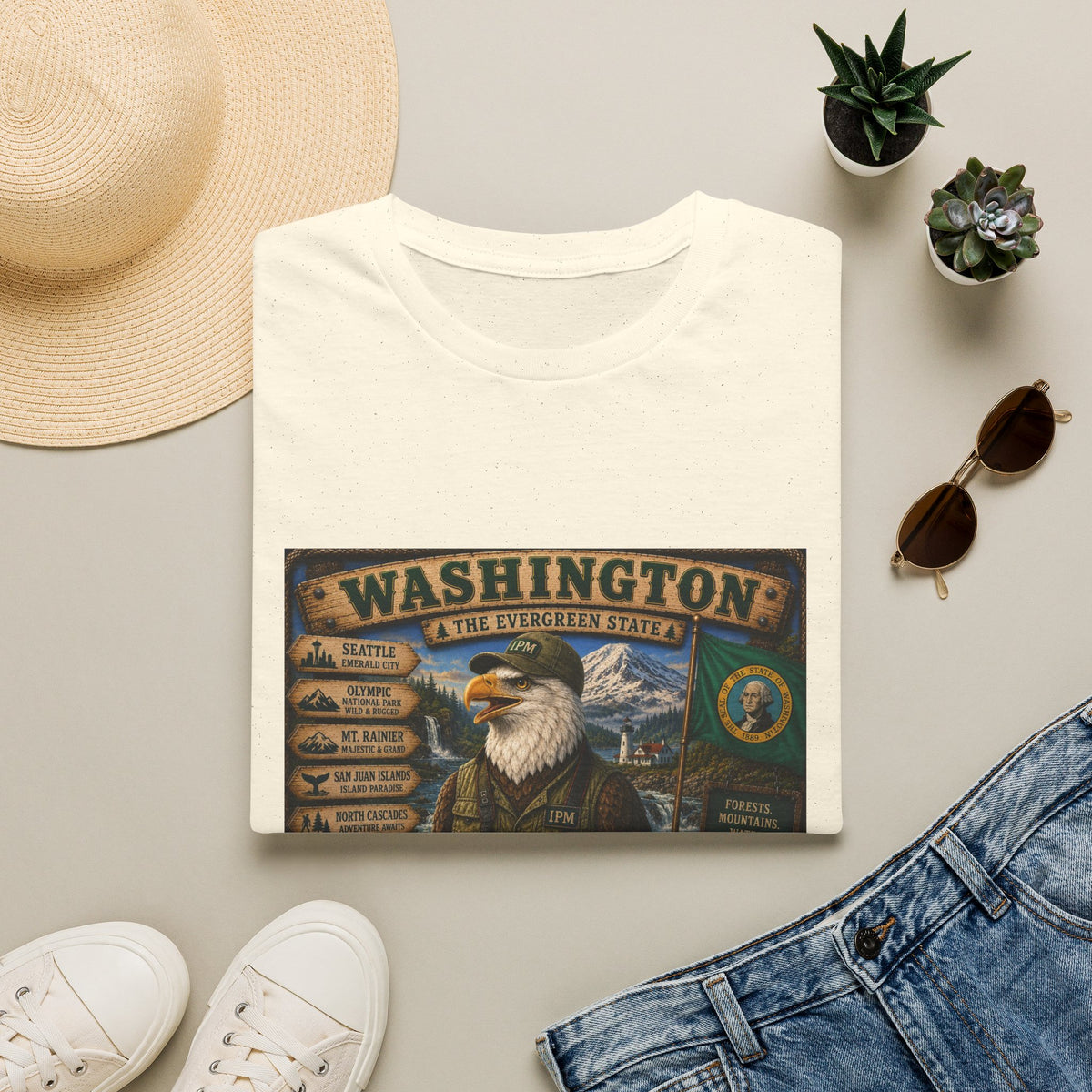 Washington State Eagle Vintage Graphic T-Shirt — The Evergreen State Souvenir