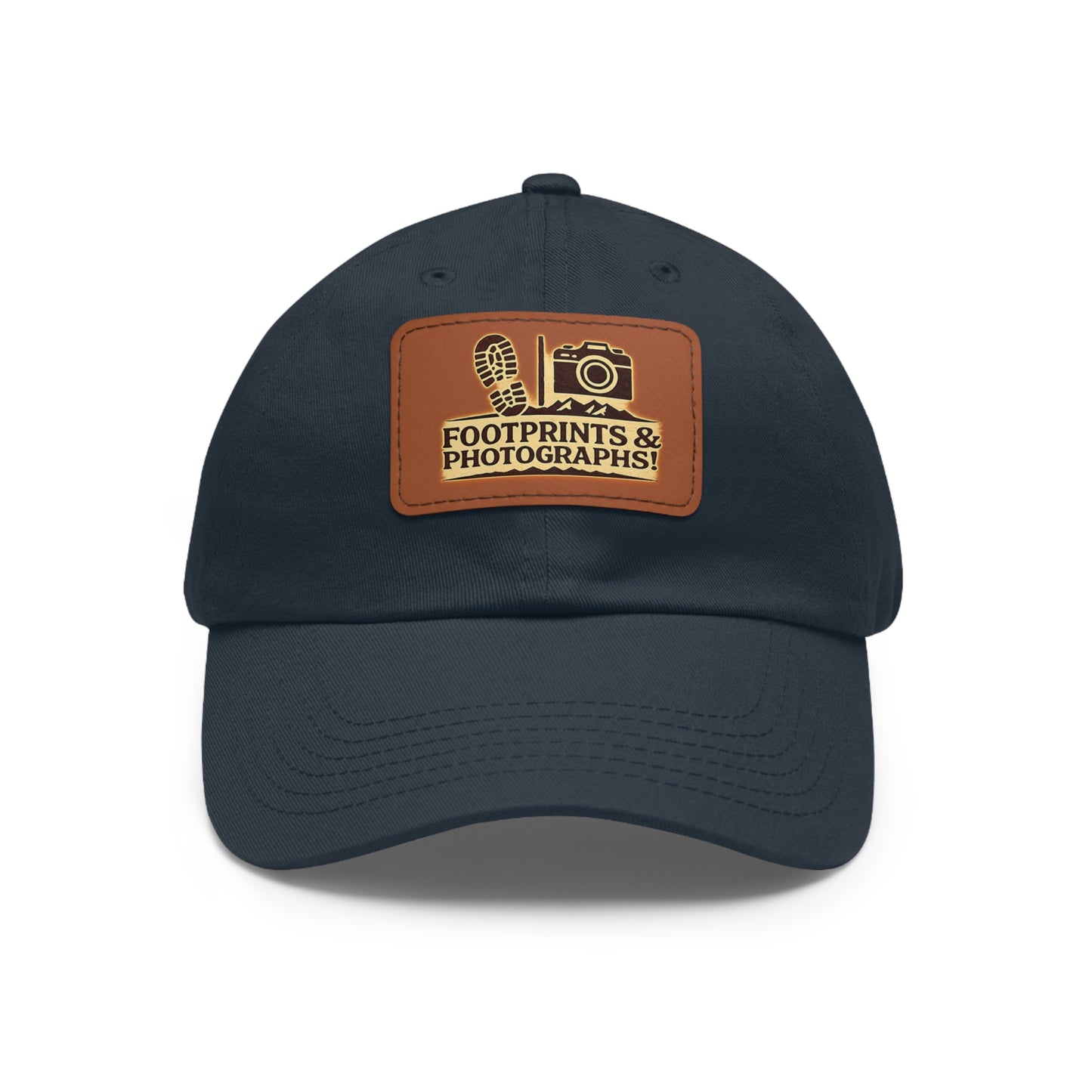 Leather Patch Dad Hat — "Footprints & Photographs" Outdoor Photographer Cap
