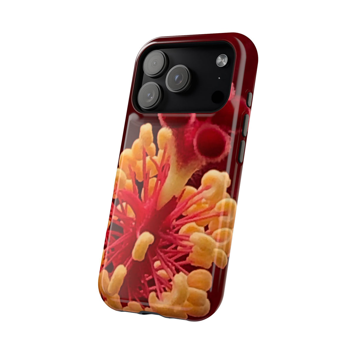 Floral Macro Phone Case — Red & Yellow Pollen Design (Magnetic Impact-Resistant)