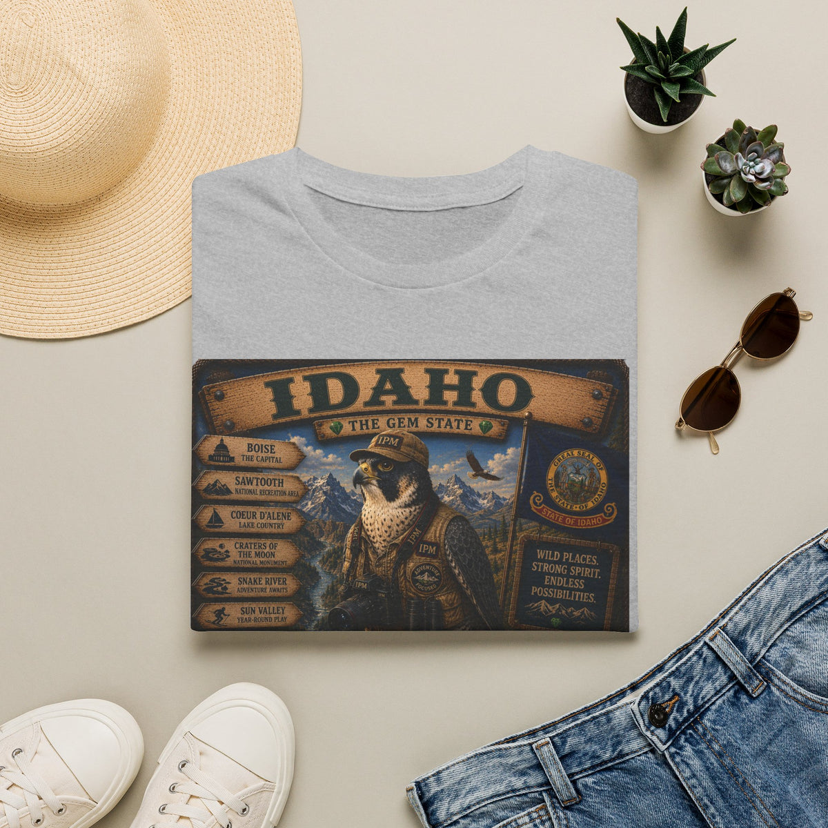 Idaho State Vintage Wildlife T-Shirt — 'The Gem State' Mountain & Wolf Graphic