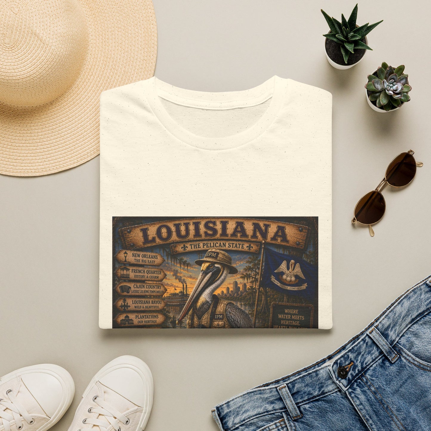 Louisiana Pelican State Vintage Poster T-Shirt — Retro Travel Souvenir