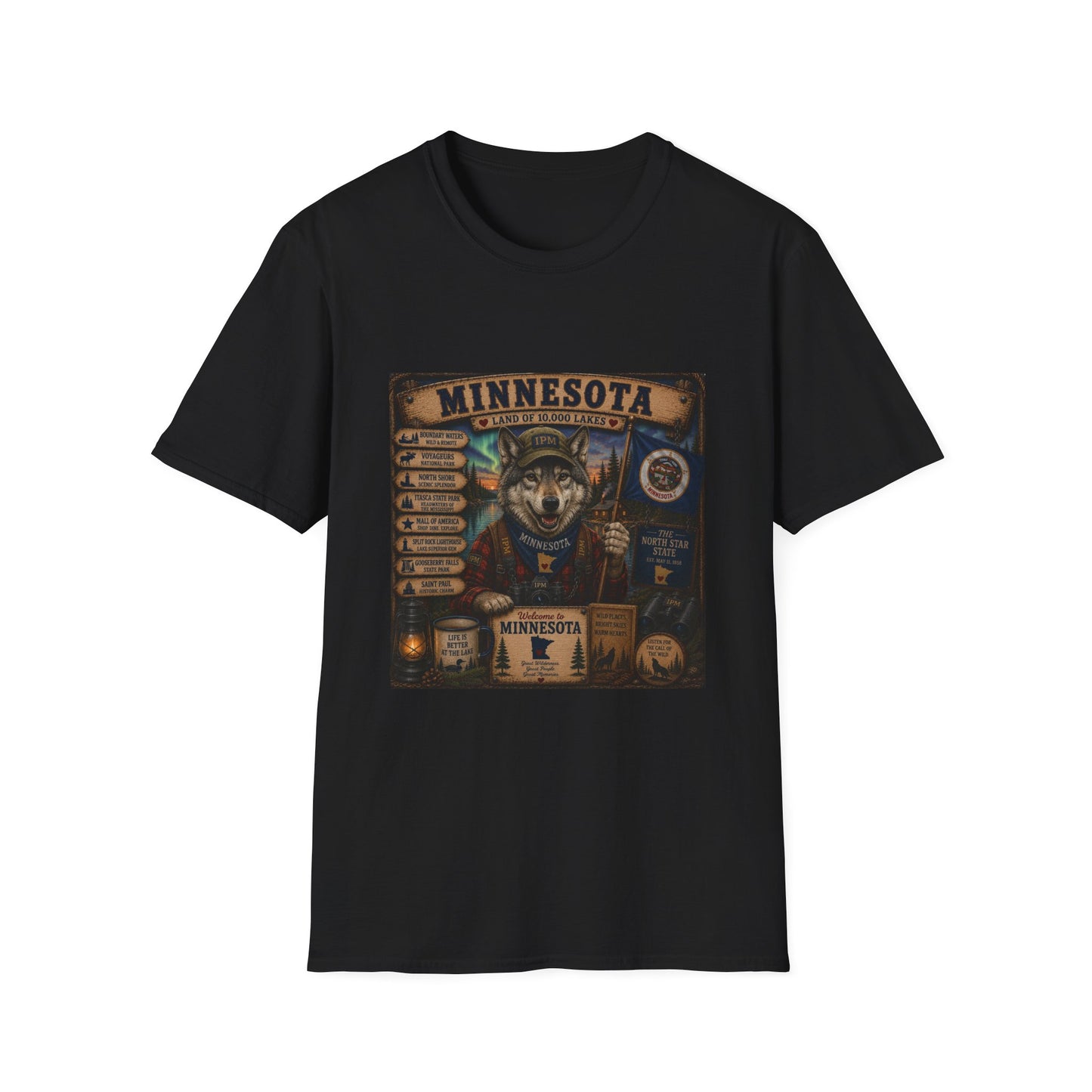 Minnesota Wolf Vintage Graphic T-Shirt – Land of 10,000 Lakes Travel Tee