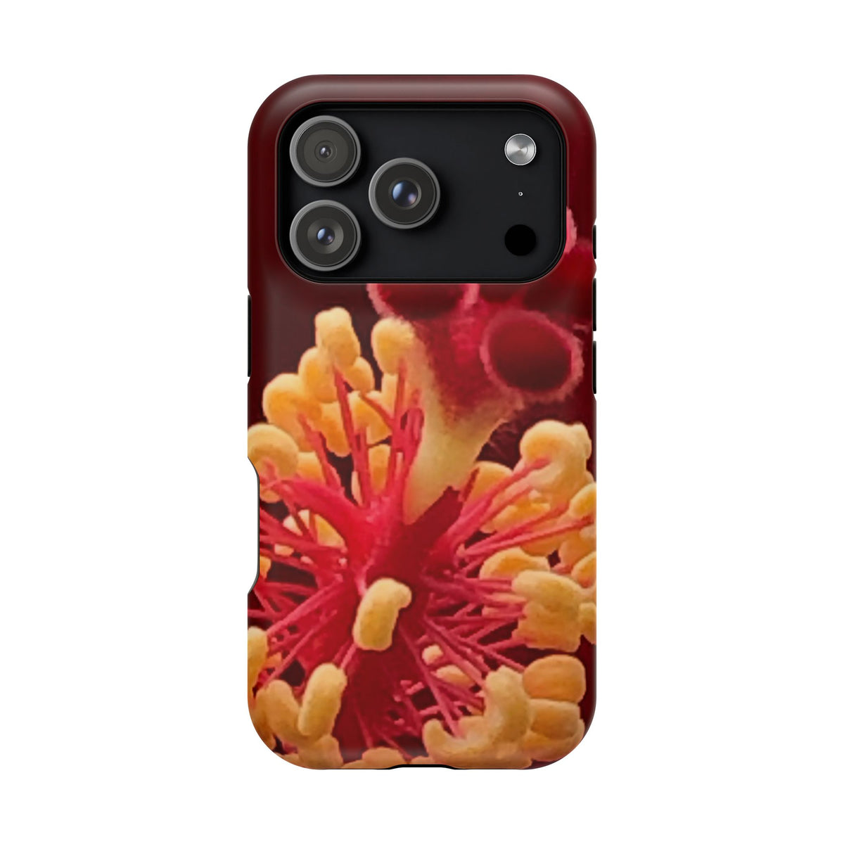 Floral Macro Phone Case — Red & Yellow Pollen Design (Magnetic Impact-Resistant)