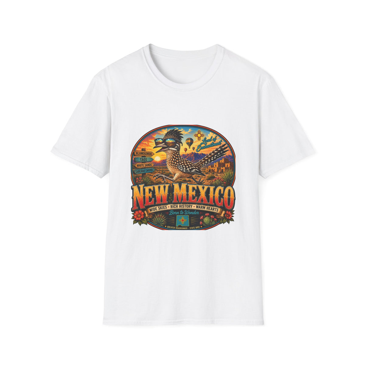 New Mexico Roadrunner Sunset T-Shirt — Southwestern Desert Travel Tee