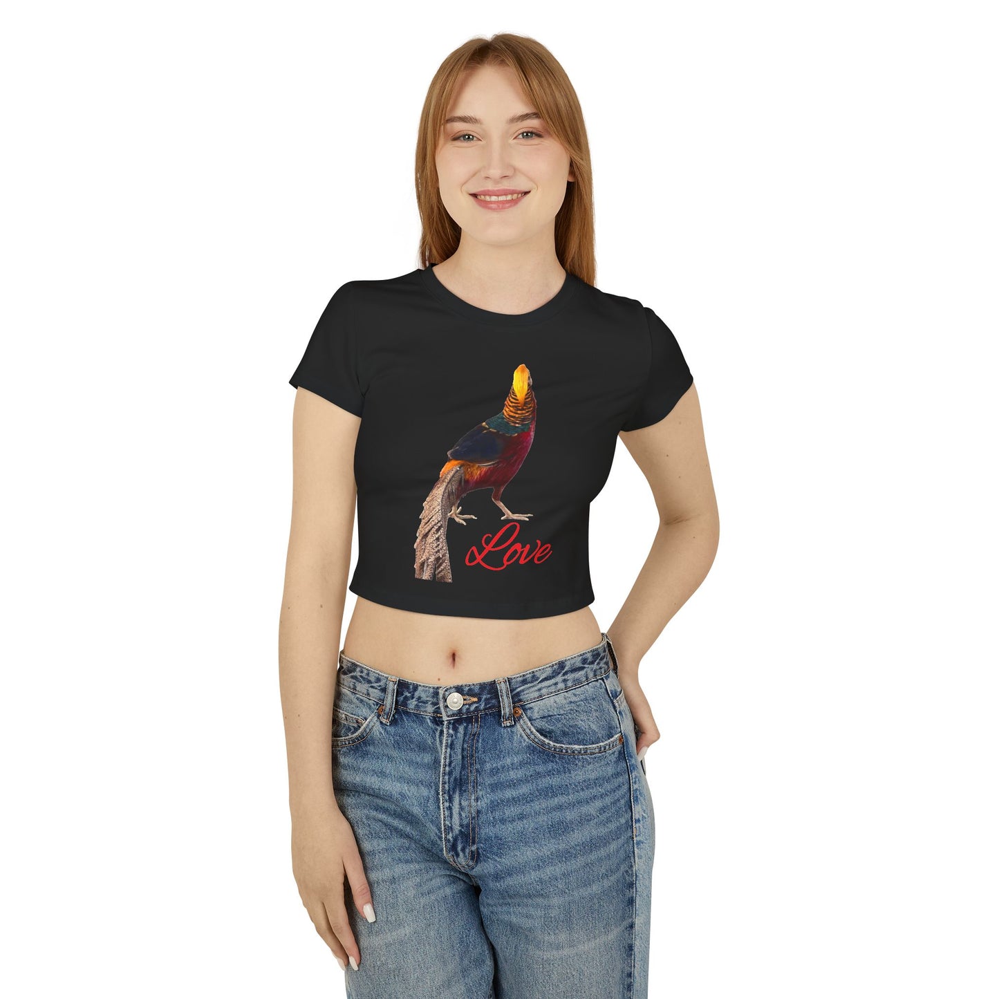 Colorful Love Bird Women's Baby Tee, Cute Summer Top, Stylish Casual Wear, Gift for Bird Lovers, Trendy Graphic Tee
