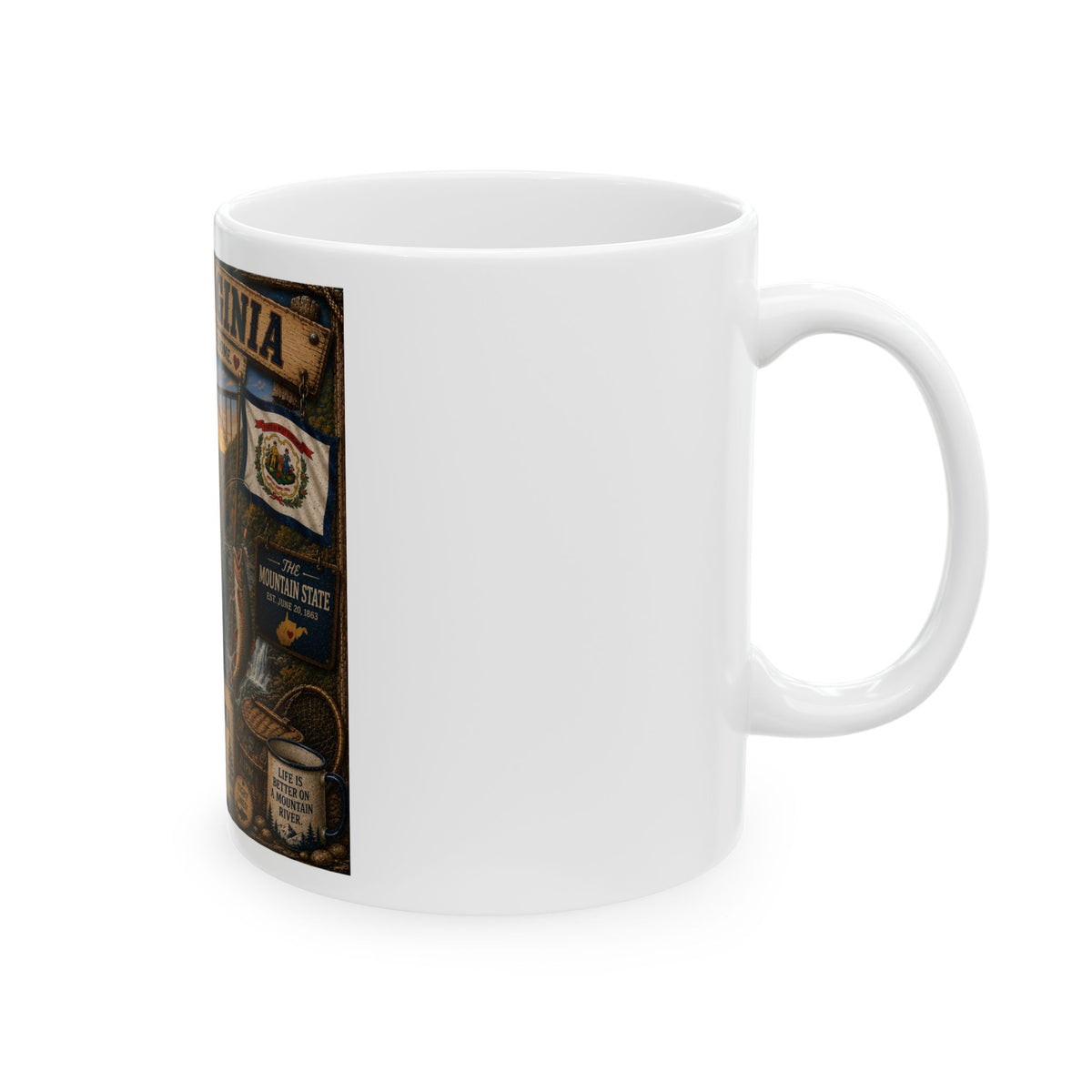 West Virginia Souvenir Ceramic Mug — 'Every Trail Leads Home' Hiking & Outdoors Design (11oz/15oz)