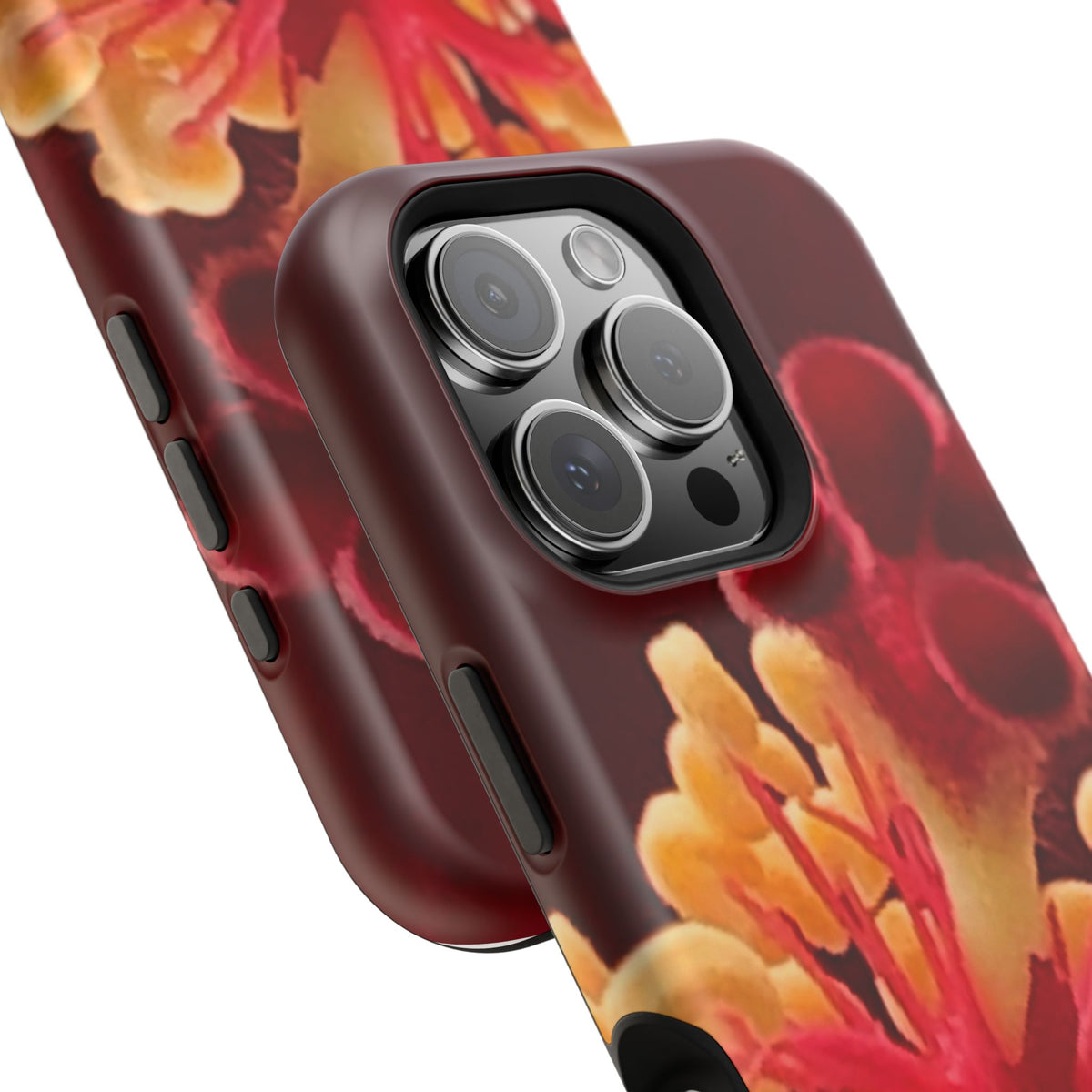 Floral Macro Phone Case — Red & Yellow Pollen Design (Magnetic Impact-Resistant)