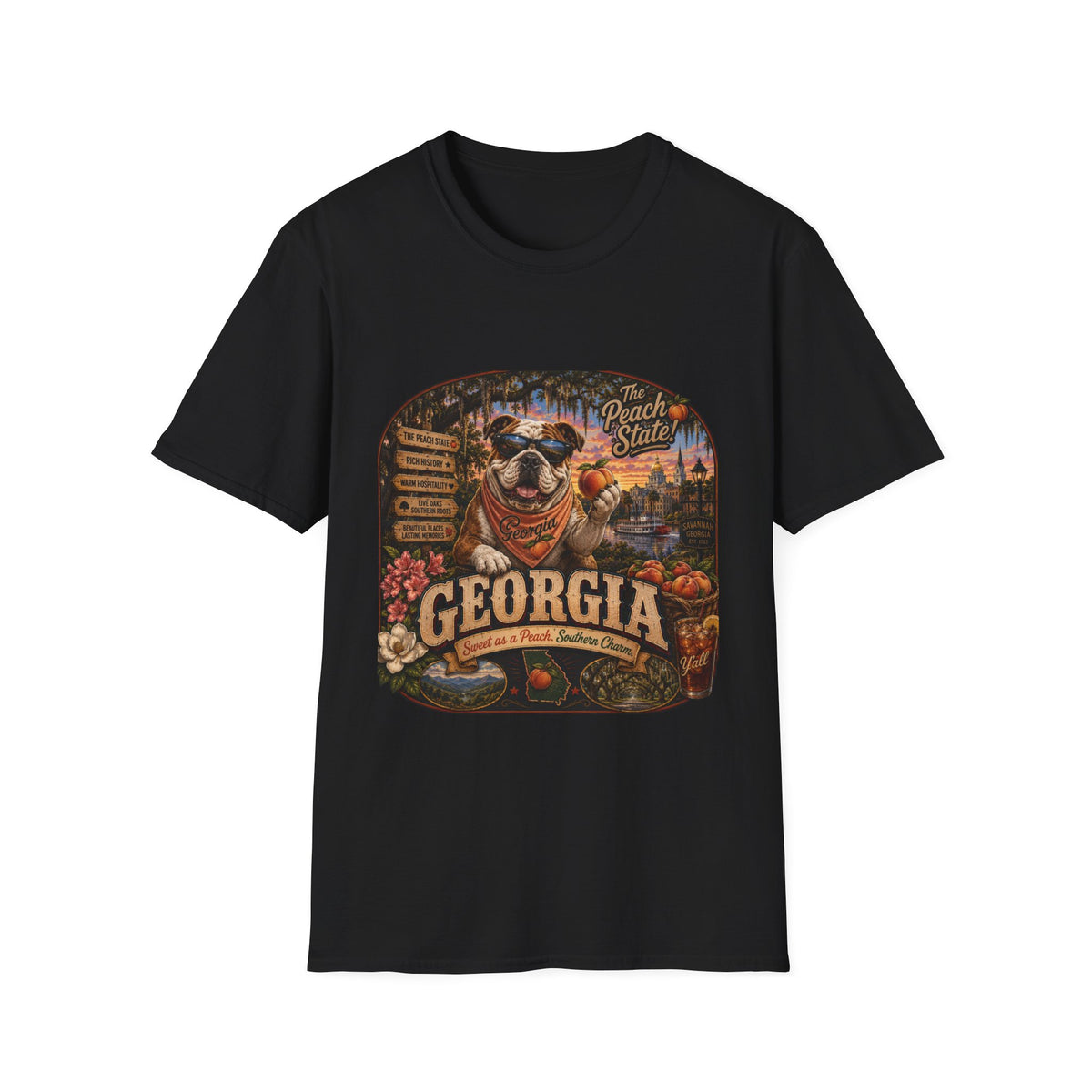 Georgia Peach State T-Shirt — Retro Pug Travel Poster Design