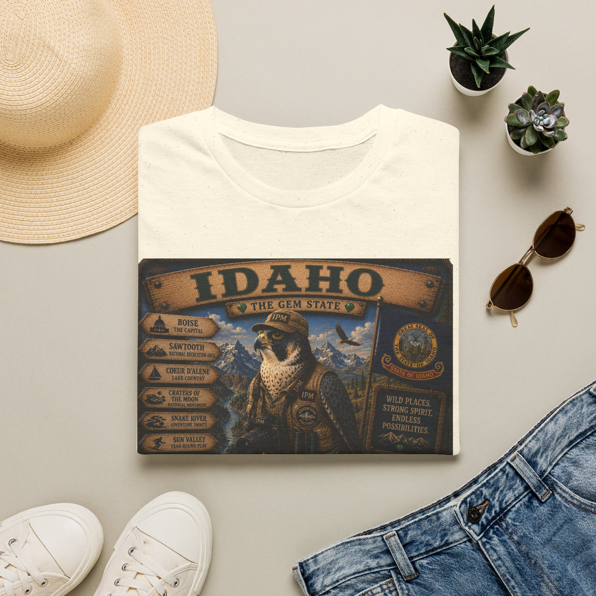 Idaho State Vintage Wildlife T-Shirt — 'The Gem State' Mountain & Wolf Graphic