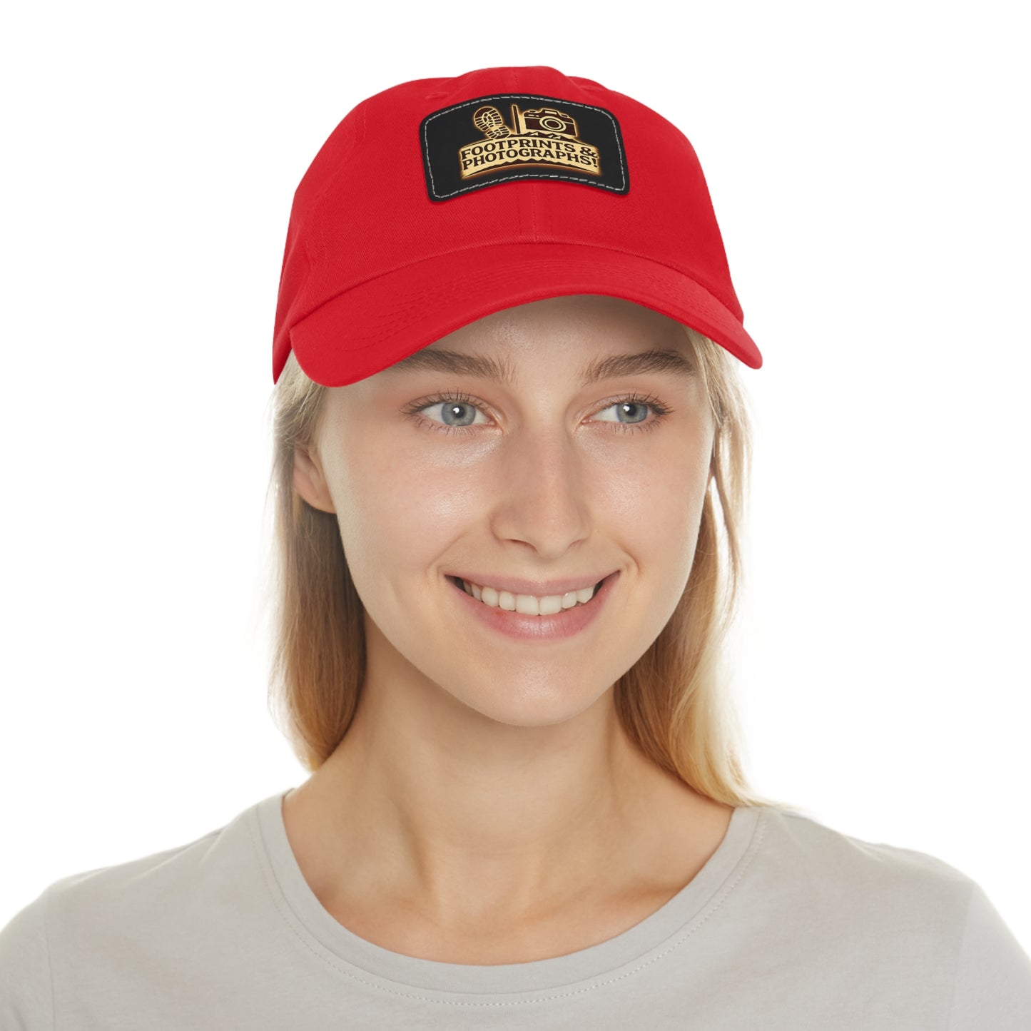 Leather Patch Dad Hat — "Footprints & Photographs" Outdoor Photographer Cap