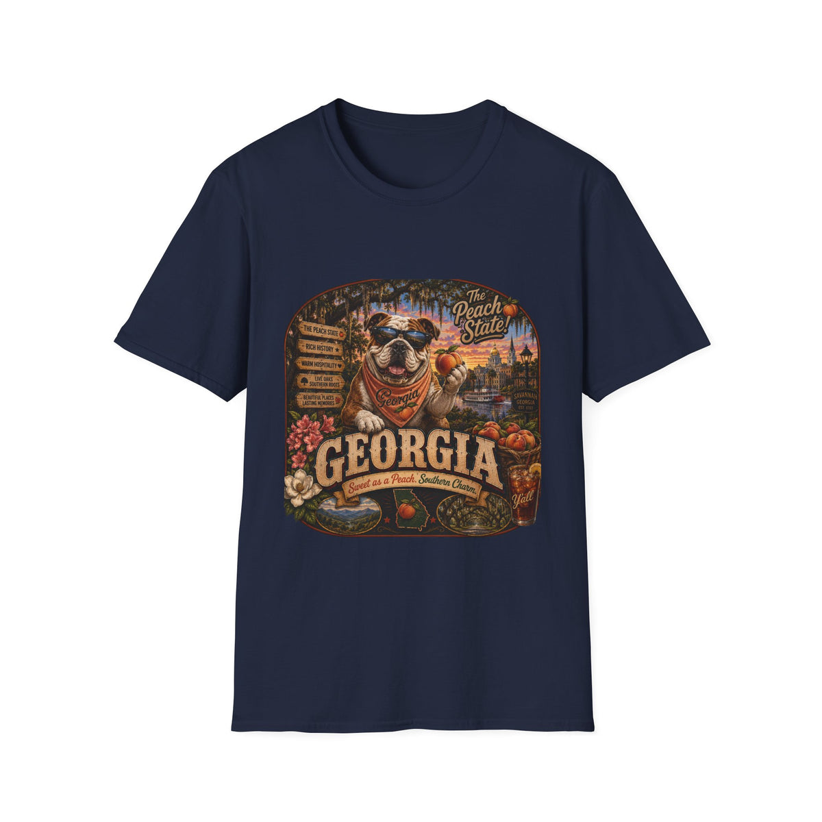 Georgia Peach State T-Shirt — Retro Pug Travel Poster Design