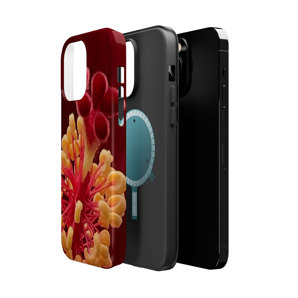 Floral Macro Phone Case — Red & Yellow Pollen Design (Magnetic Impact-Resistant)