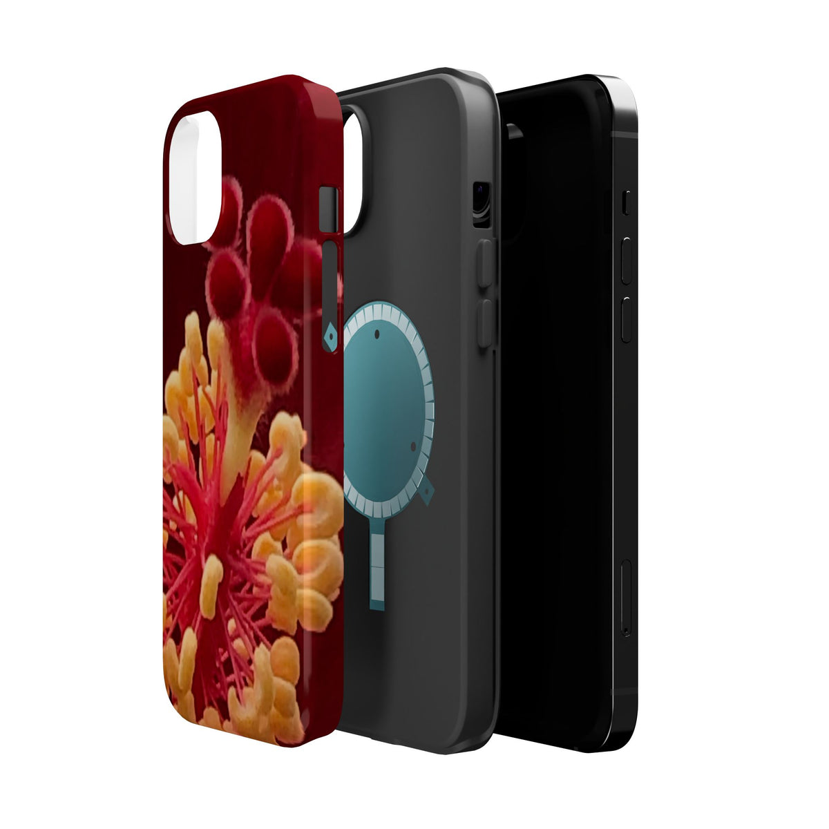 Floral Macro Phone Case — Red & Yellow Pollen Design (Magnetic Impact-Resistant)