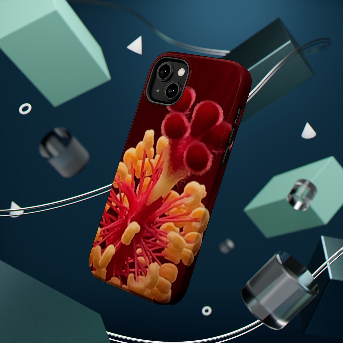 Floral Macro Phone Case — Red & Yellow Pollen Design (Magnetic Impact-Resistant)