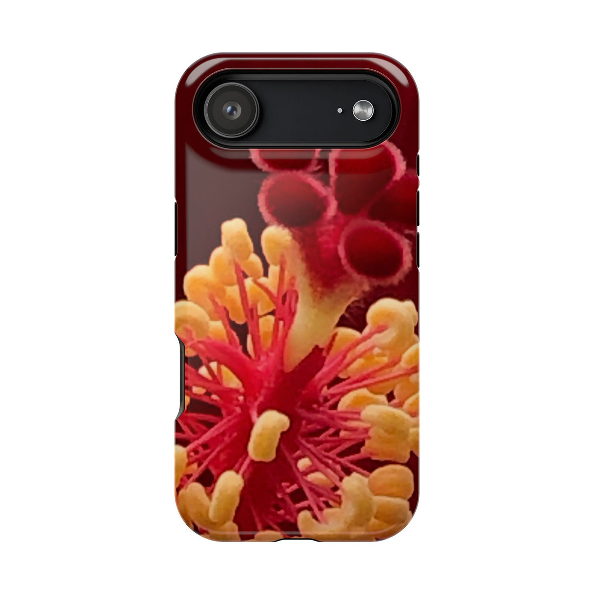 Floral Macro Phone Case — Red & Yellow Pollen Design (Magnetic Impact-Resistant)