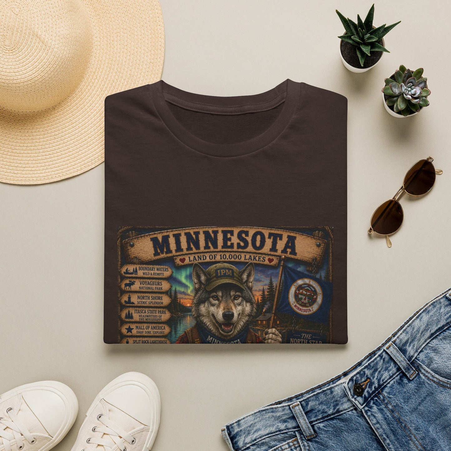 Minnesota Wolf Vintage Graphic T-Shirt – Land of 10,000 Lakes Travel Tee