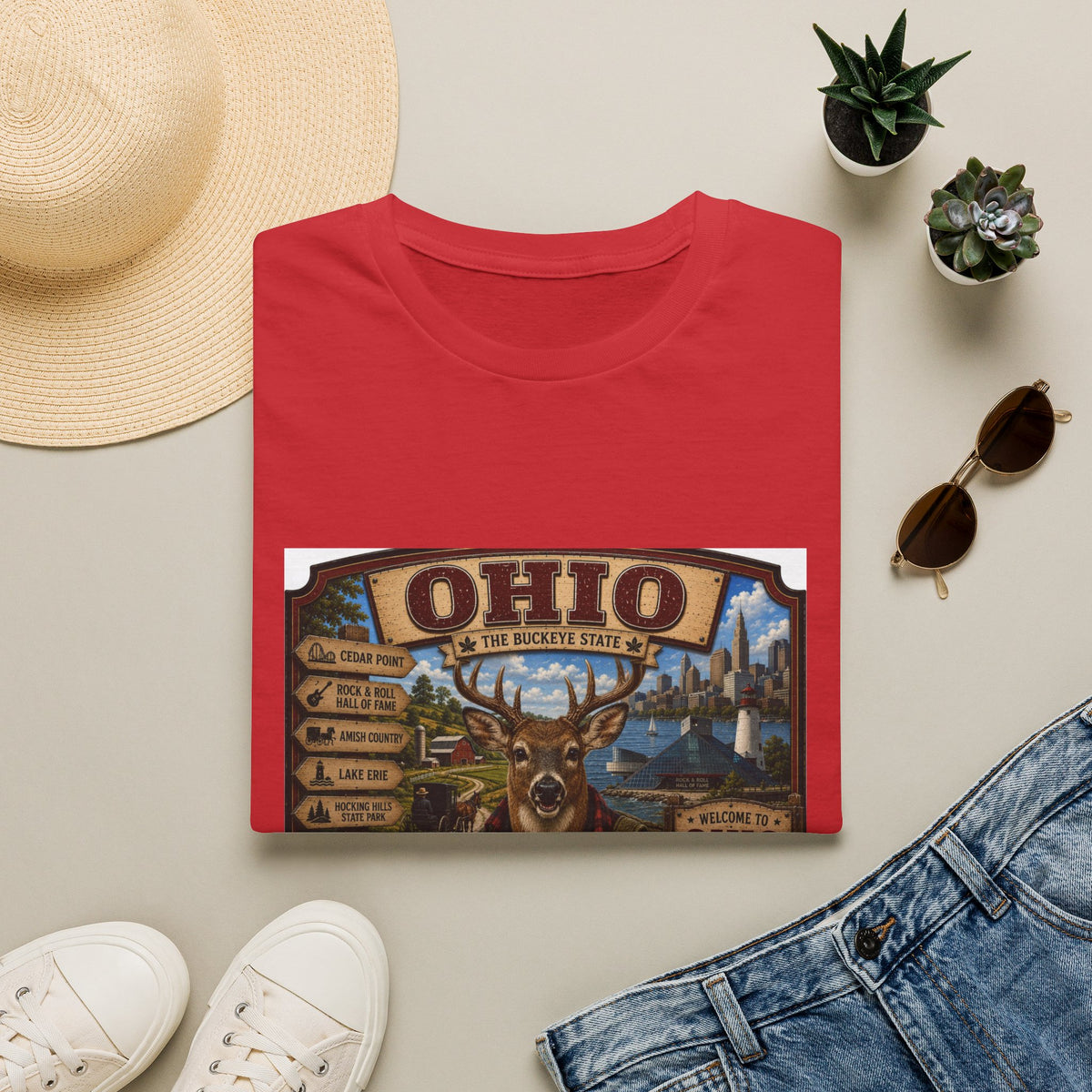 Ohio State Vintage Deer T-Shirt — Buckeye State Travel Graphic Tee