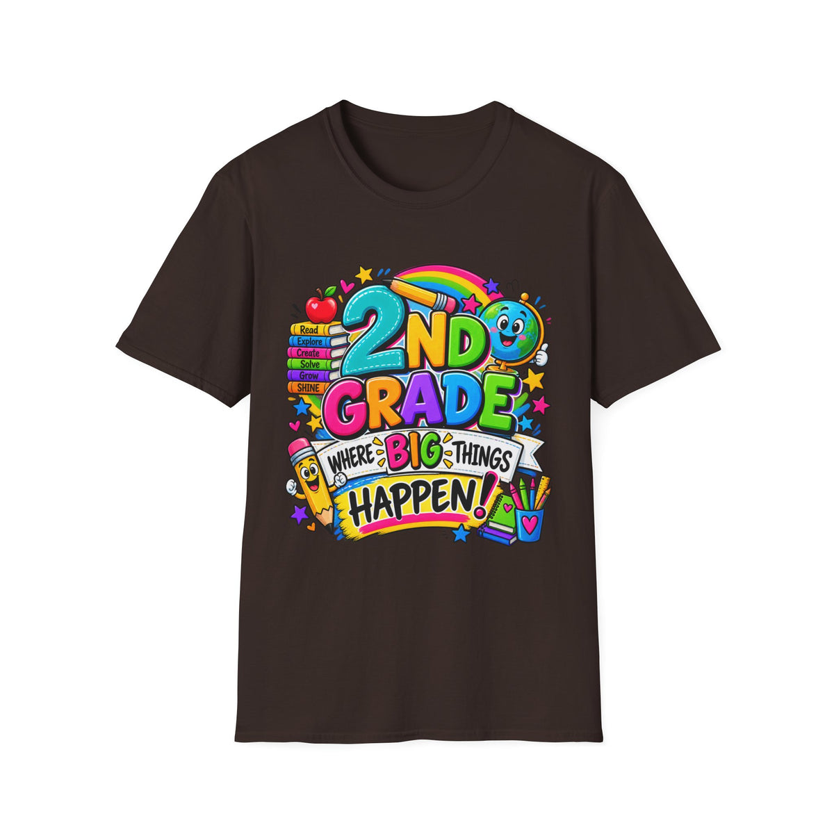 2nd Grade T-Shirt — Colorful Back-to-School Kids Tee (“2nd Grade Where Big Things Happen!”)