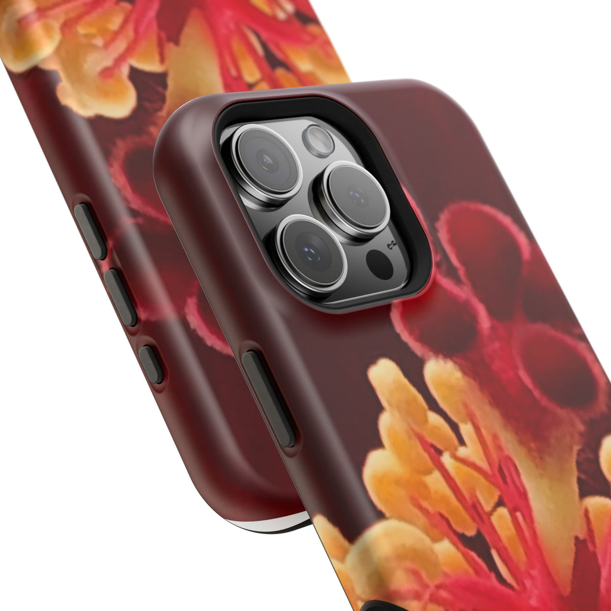Floral Macro Phone Case — Red & Yellow Pollen Design (Magnetic Impact-Resistant)