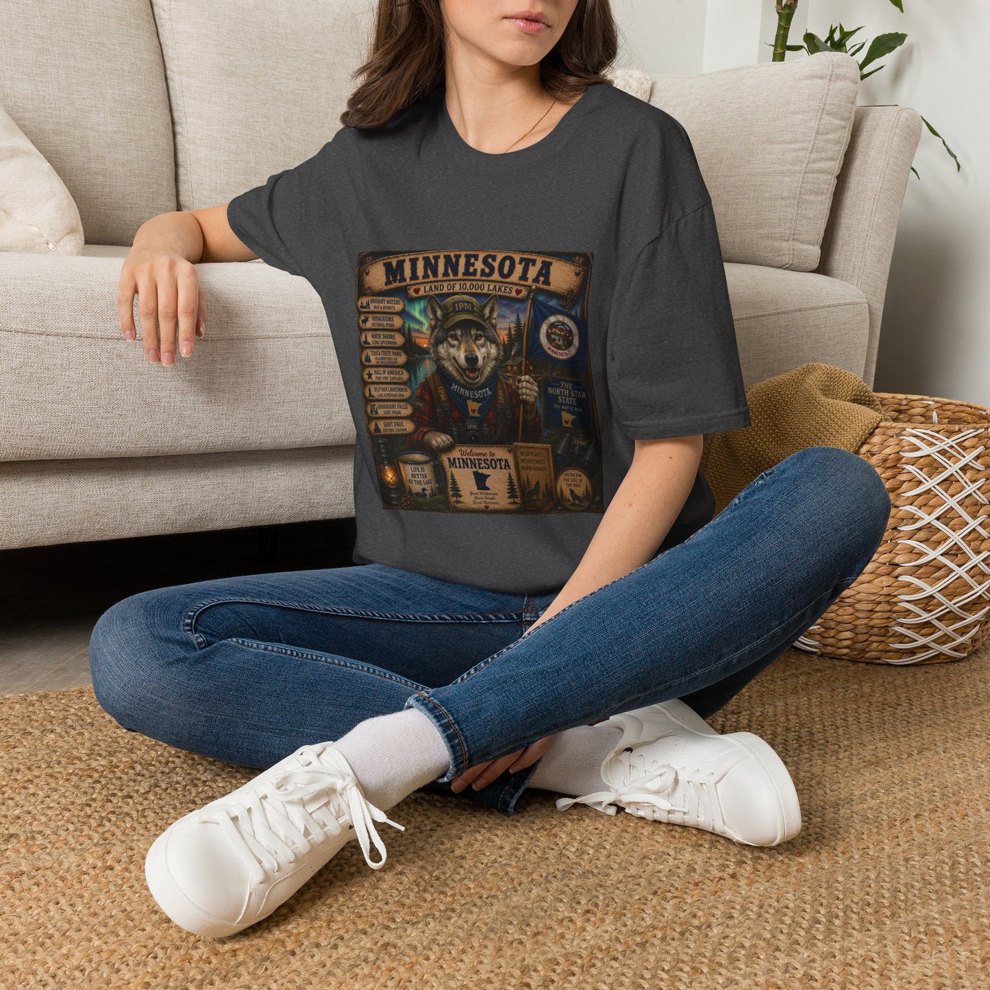 Minnesota Wolf Vintage Graphic T-Shirt – Land of 10,000 Lakes Travel Tee