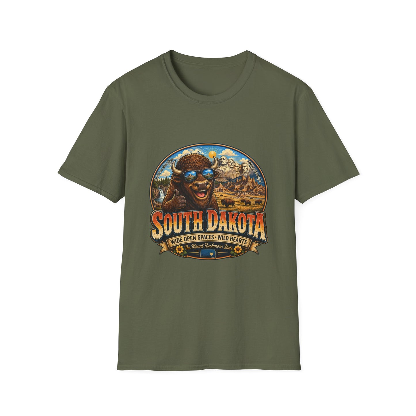 South Dakota Buffalo Vintage Tee — Retro Mount Rushmore Travel T‑Shirt