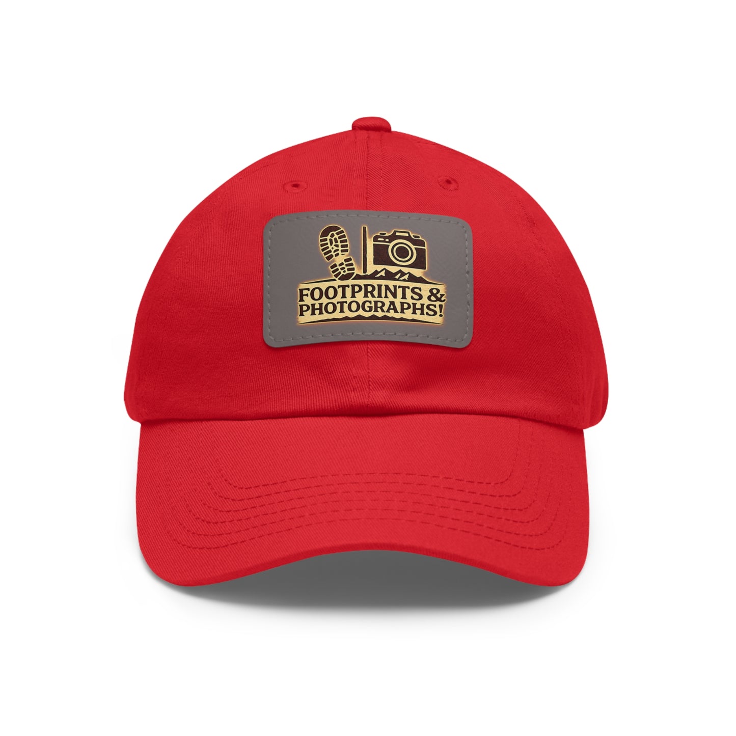 Leather Patch Dad Hat — "Footprints & Photographs" Outdoor Photographer Cap