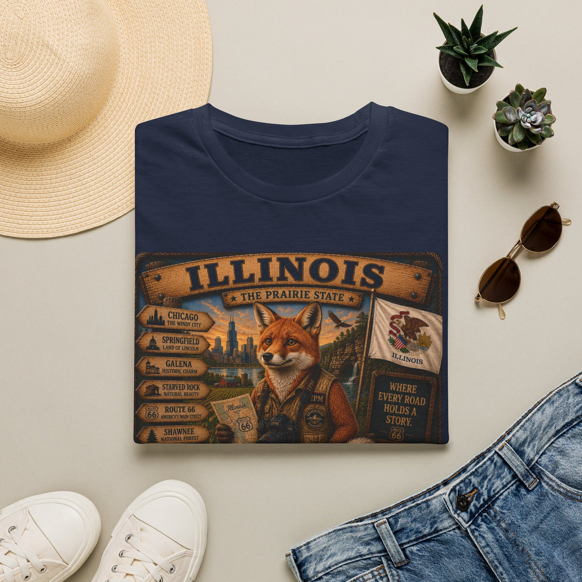 Illinois Vintage Fox Tee — The Prairie State Travel Souvenir T-Shirt