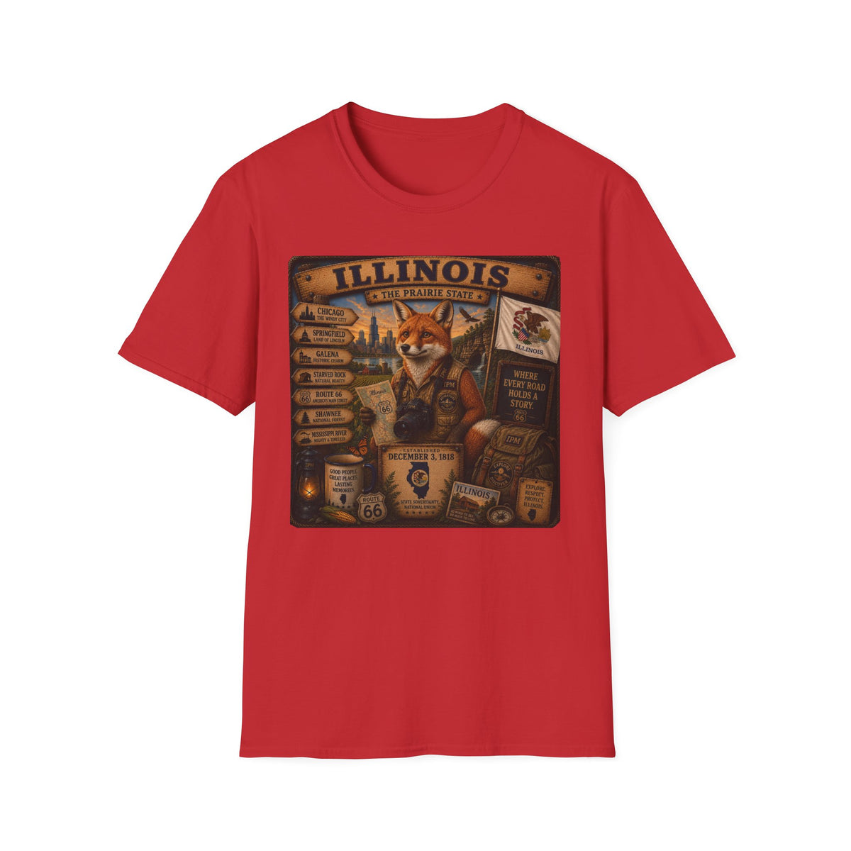 Illinois Vintage Fox Tee — The Prairie State Travel Souvenir T-Shirt