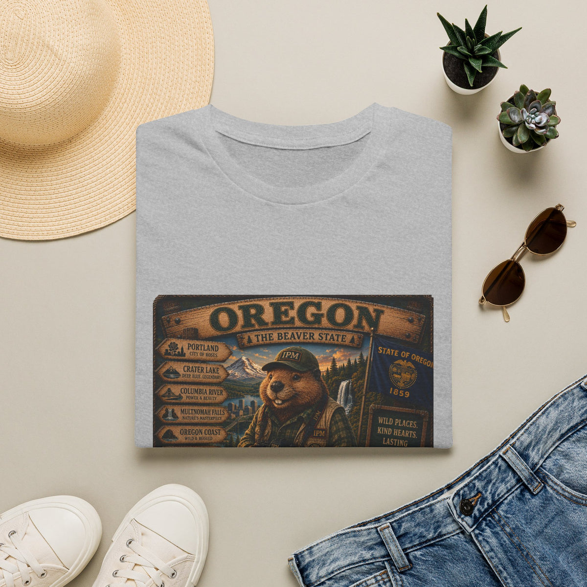 Oregon Beaver State Vintage Travel T-Shirt — Scenic Landmarks & Wildlife Tee