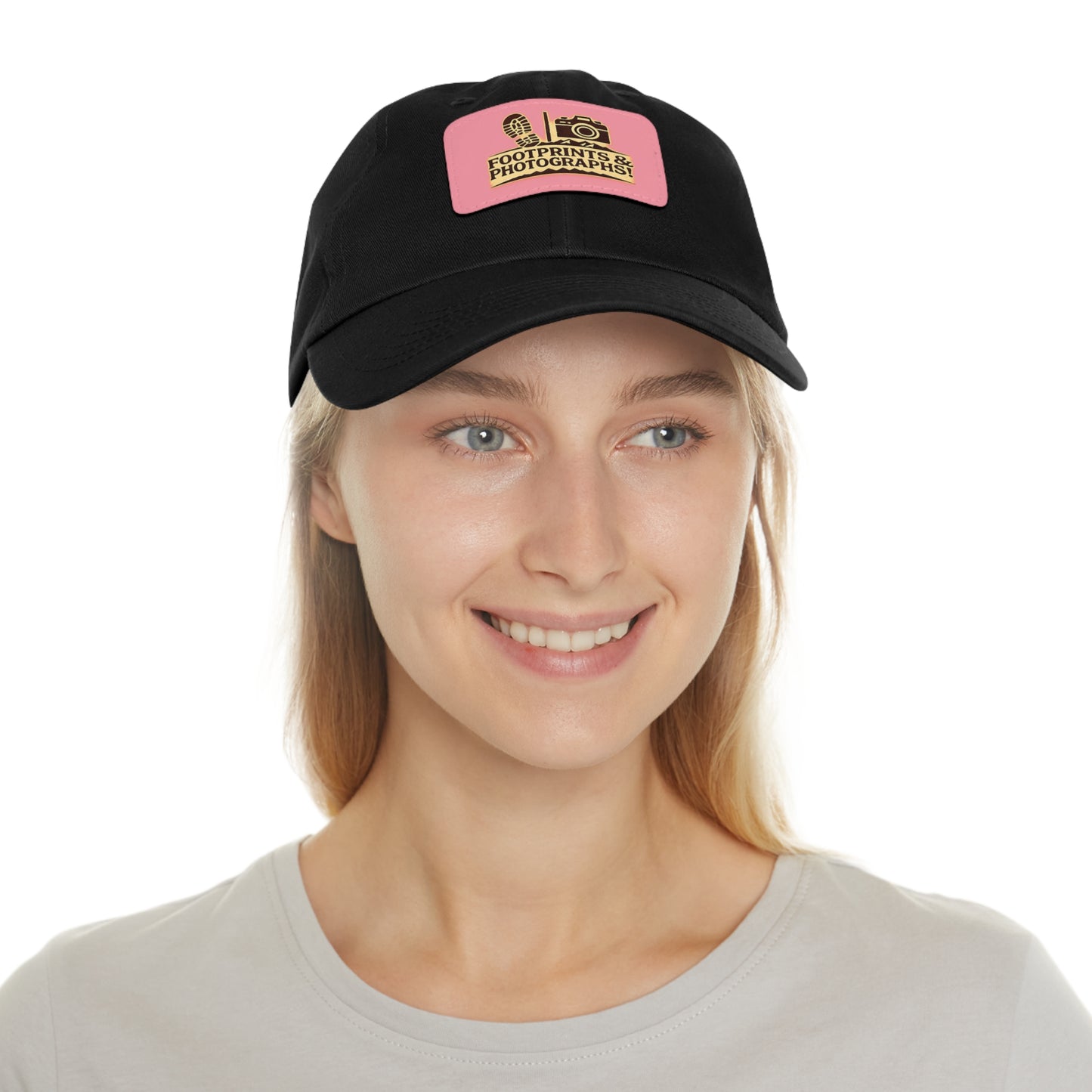 Leather Patch Dad Hat — "Footprints & Photographs" Outdoor Photographer Cap