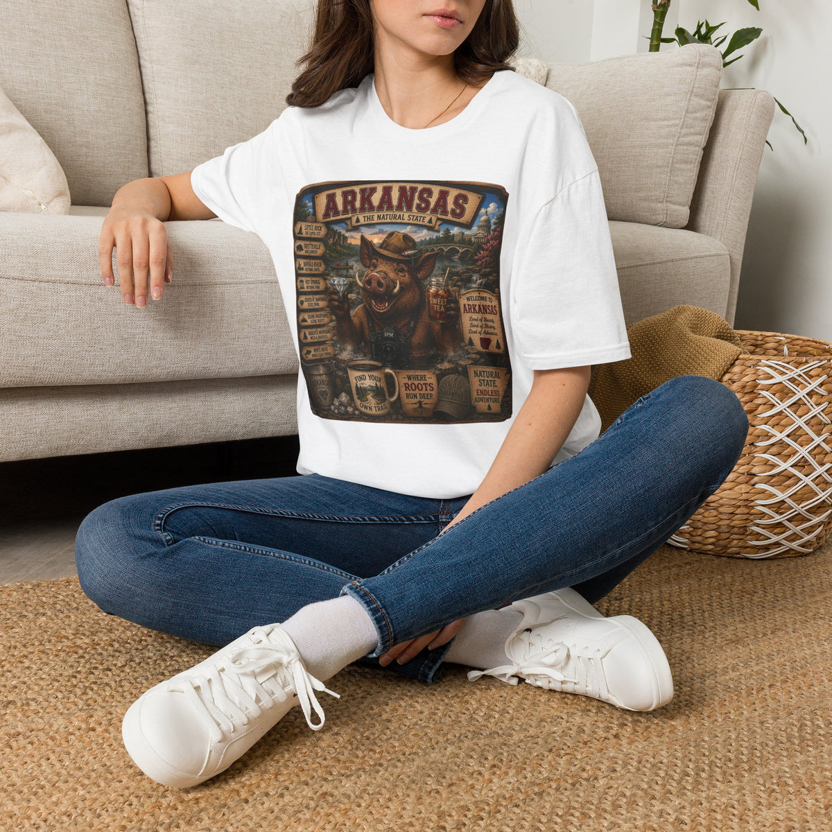 Arkansas Vintage Boar T-Shirt — State Travel Sign Souvenir