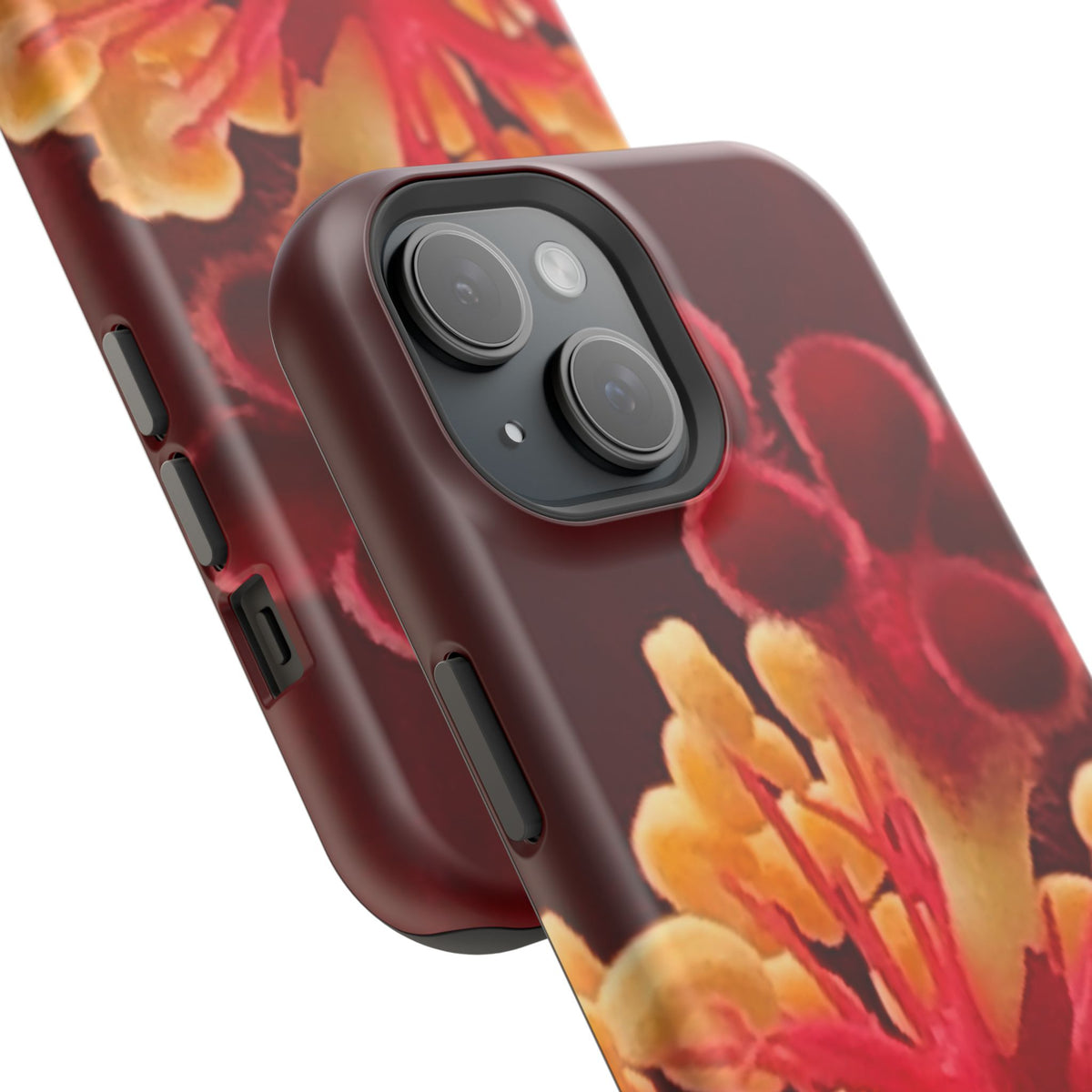 Floral Macro Phone Case — Red & Yellow Pollen Design (Magnetic Impact-Resistant)